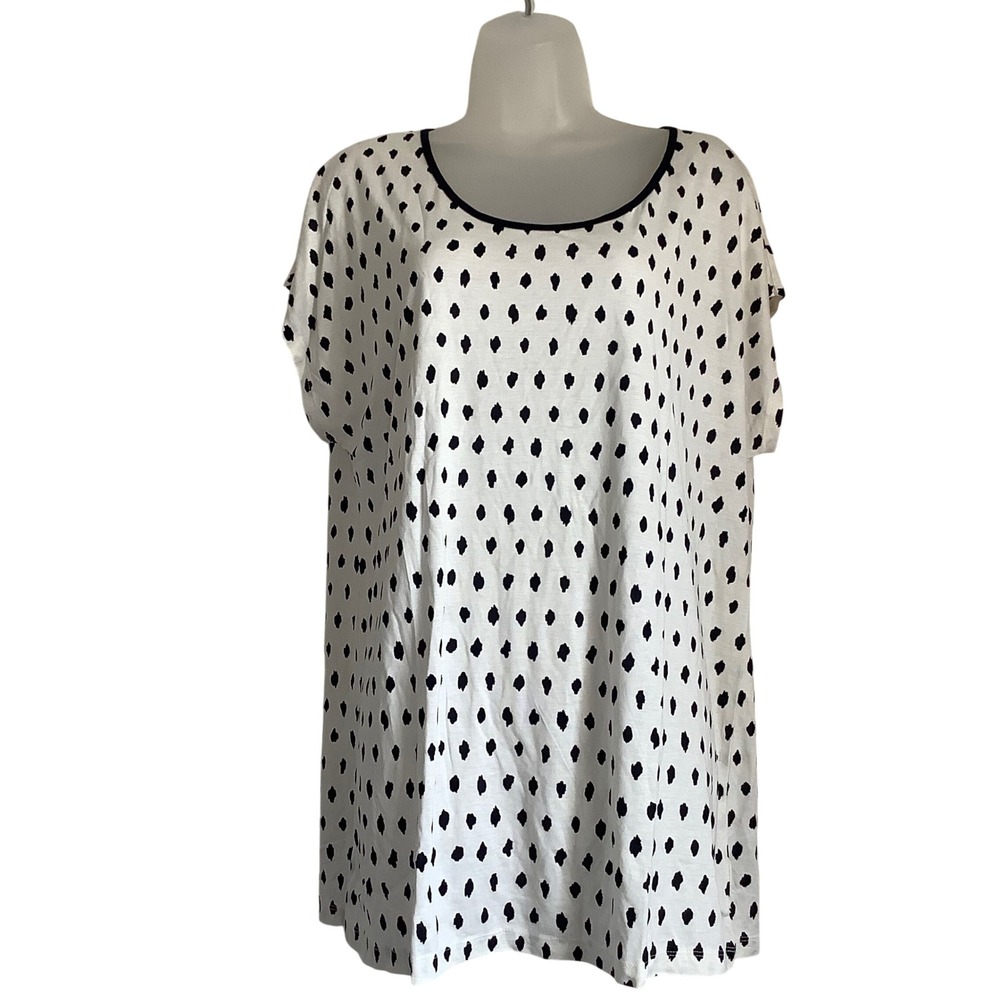 Old Navy Womens XL Tall White Navy Blue Ikat Dot Keyhole Back Tunic Top New